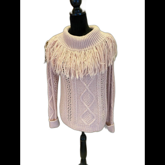 Soft  Chunky Knit Pale  Pink Cowl Neck Sweater Size Medium - Picture 1 of 7